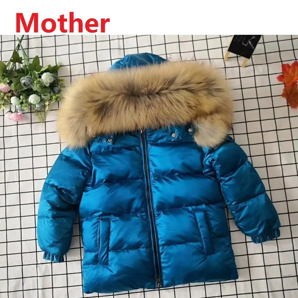 

Girls Down Jacket Snow Wear Boy Down Coat Winter Flower Children Down Coat Natural Fur Large Mom Down Jacket with Kids