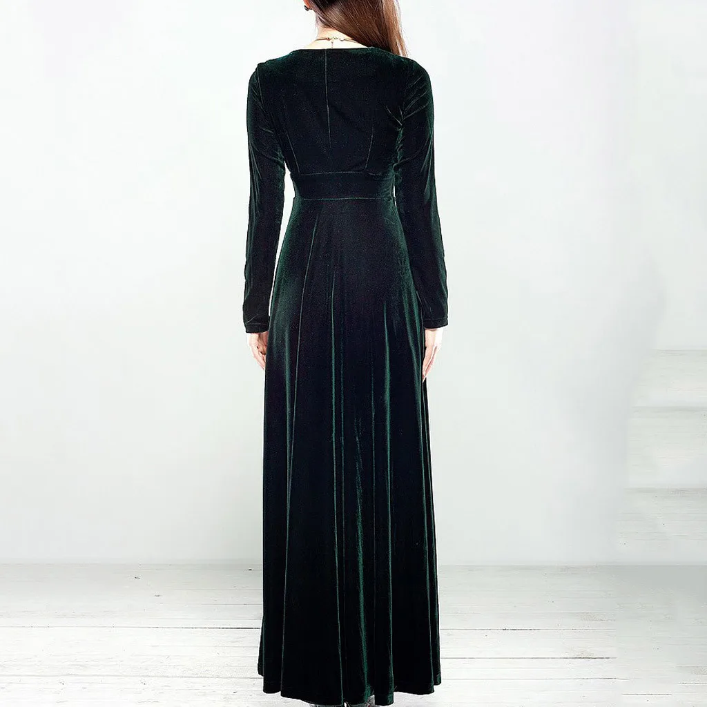 Ropa mujer sukienki, платье размера плюс, женское, свободное, v-образный вырез, бархат, длинный рукав, зимнее платье, Коктейльные, вечерние, длинное платье, vestidos