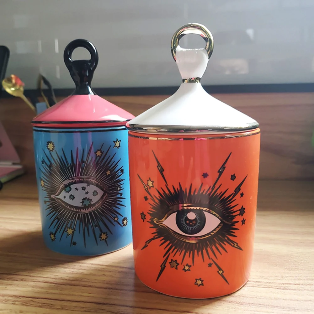 

Candle Jar Big Eye Starry Sky Incense Candle Holder With Hand Lid Aromatherapy Candle Jar Handmade Candleabra Home Decoration