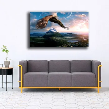 

Canvas Prints Poster Living Room Home Decor 1 Piece Eagle Flying In Sky Over Mountains Painting Landscape Pictures Pop Wall Art