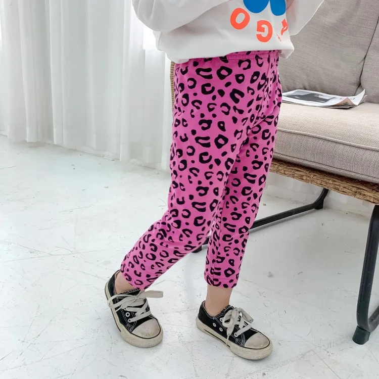 Модные штаны с леопардовым принтом для девочек Обтягивающие Леггинсы хлопковые детские леггинсы для девочек на осень и весну 12 месяцев, 2, 3, 5, 7, 9 лет