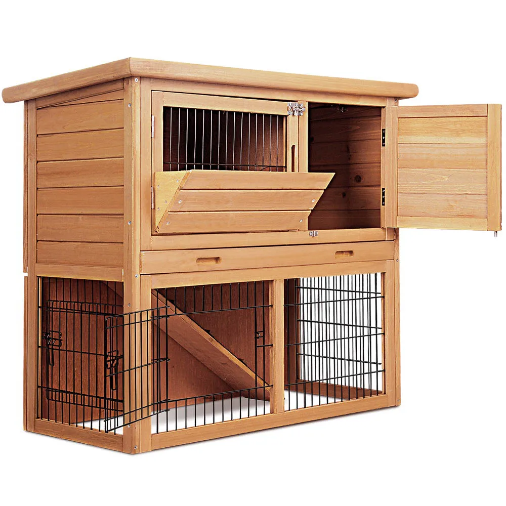 

86cm Tall Wooden Pet Coop Rabbit Hutch Chicken Coop Cage Guinea Pig Ferret House W/ 2 Storeys Run Outdoor Cat Dog Pets House