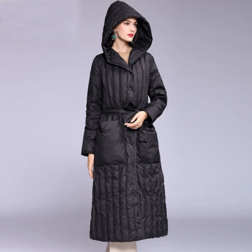 X-Long, Женское зимнее пуховое пальто, длинные пуховики, зимнее плотное женское пуховое пальто