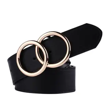 

SANWOOD 2019 Fashion Dual Rings Buckle Female belt Faux Leather Adjustable Waist Belt for Dress Jeans Decor