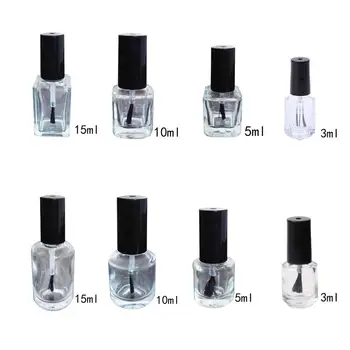 

3/5/10/15ml Empty Nail Polish Glass Bottle Clear Portable UV Gel Container Refilled Storage Box Square Round Makeup Tube Brush