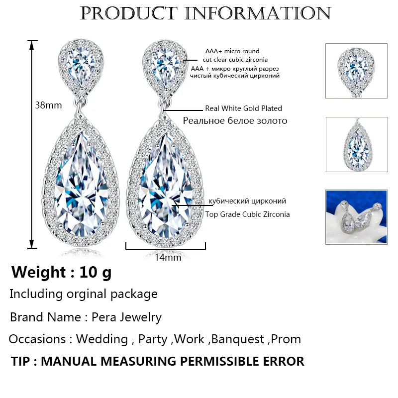 Pera Classic Big Water Drop AAA+ Cubic Zirconia Silver Color Luxury Wedding Bridal Long Dangle Earrings Jewelry for Brides E633 - Image 6