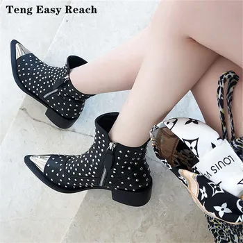 

Women's Boots Ankle Boots Women Genuine Leather Autumn Winter Botas Platform Short Booties Female Rivets Studded Мартин сапоги 7
