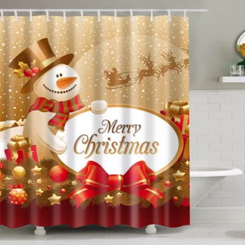 

Christmas Printed Decorative Shower Curtain Set Waterproof Shower Curtain Polyester Bath Covers With 12 Hooks