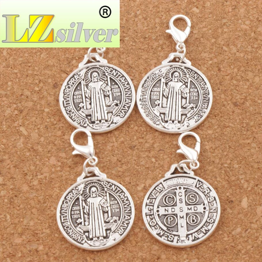Saint Benedict Medal Cross Lobster Claw Clasp Charm Beads 42x22mm 60pcs Zinc Alloy Jewelry DIY C1643