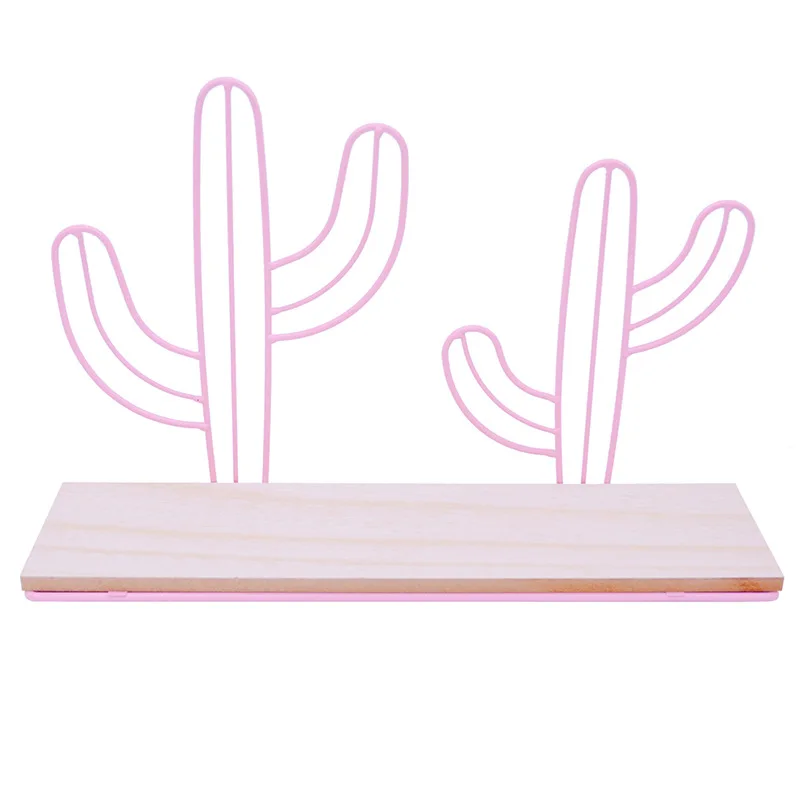 Metal Pine Iron Decor Room Nordic Iron Cactus House Wood Board Wall Mount Storage Rack Kids Room Home Decor Shelves