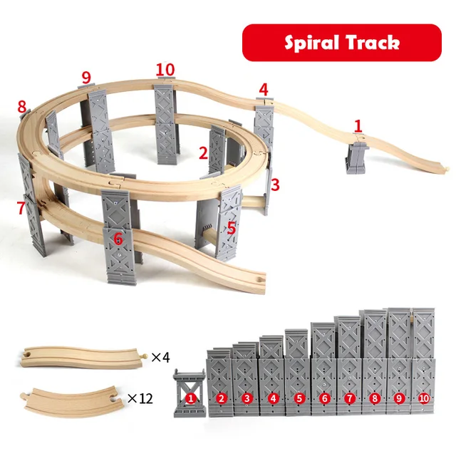 Wooden Beech Train Track Components Wood Railway Track Bridge Tunnel Cross Compatible All Brands Kids Educational Toys 2