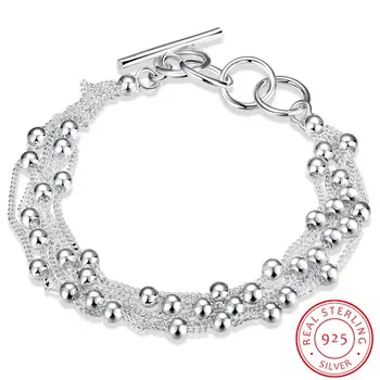 

925 Silver Bracelet For Women Fine Jewelry Wholesale Real Pure Six Tassels Beads Ol Female Simple Special Brand Gift Ch101