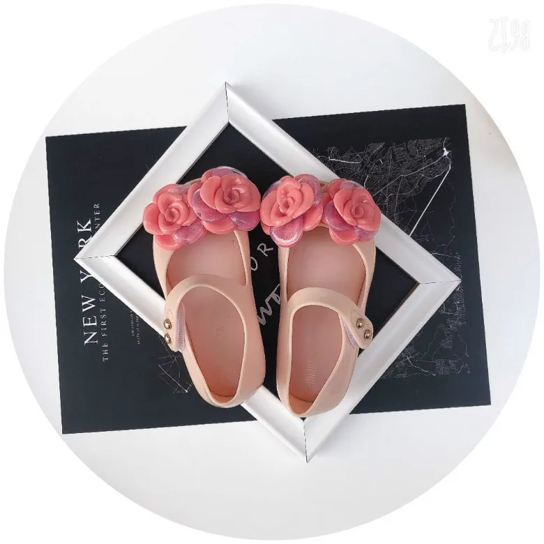 Мини Melissa прозрачные сандалии Корона детские сандалии 3D цветы девушки комфорт принцесса обувь Дети melissa обувь - Цвет: Beige B