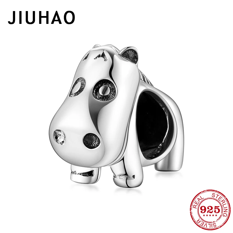 925 Sterling Silver Cute gentle little hippo Animal Beads fit Women Charm Pandora Bracelets Jewelry Making
