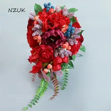 Свадебный букет невесты Коралловая красная Роза Пион невесты капли воды букет Искусственный цветок свадебный цветок Декор SPH052
