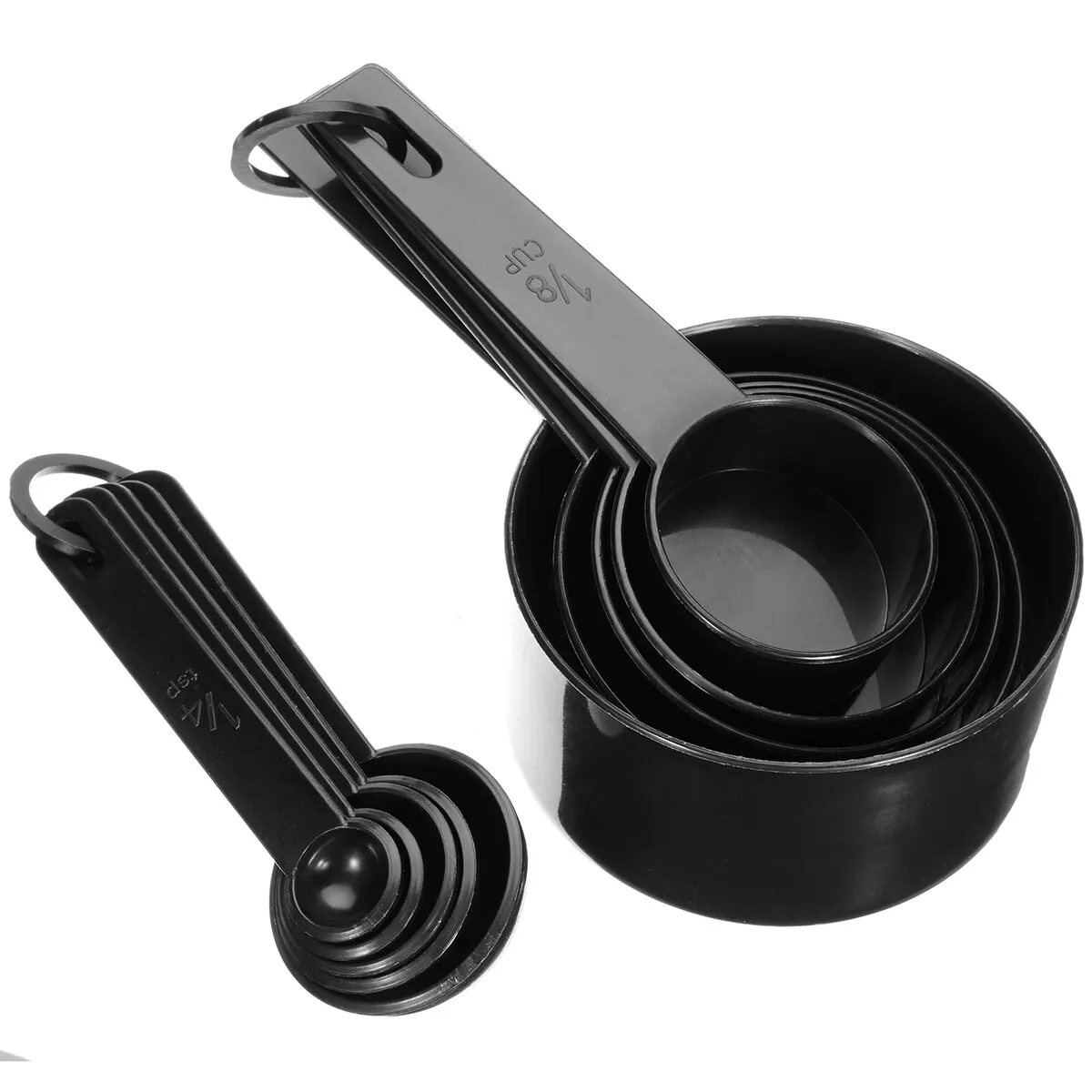 Quality Plastic Measuring Cups Kitchen Measuring Spoons Set Practical 10 Sizes Black New Kitchen Measuring Tool Set 0.6-250ml