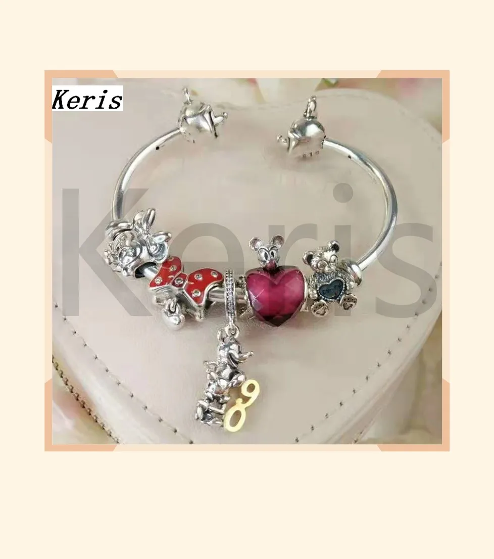 

High Quality Original 1:1 100% Pure Silver New Mouse Bear String Jewelry Opening Bracelet Free Delivery