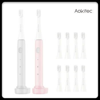

Aokitec Electric Toothbrush Wireless Rechargeable Buy One Get One Free Automatic Sonic Tooth brush Waterproof Replacement Heads