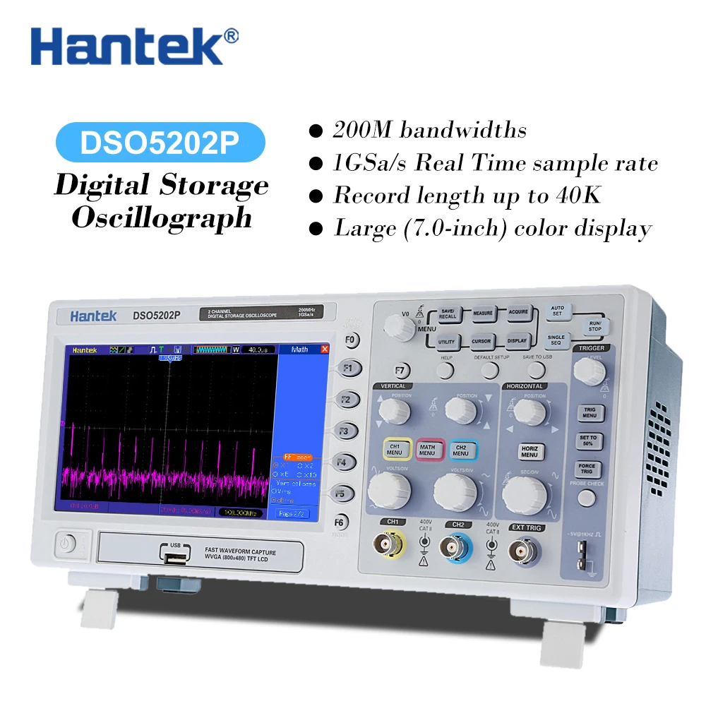 Цифровой осциллограф Hantek DSO5202P TFT ЖК дисплей 200 МГц 2 канала 1GSa/s 7 дюймов|lcd