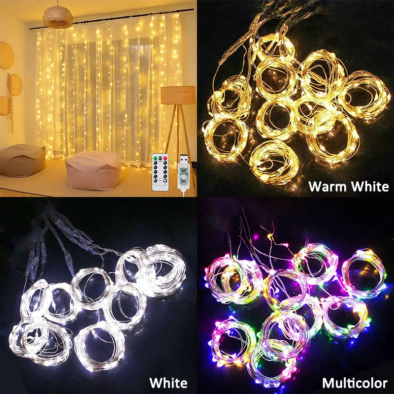 3m 100/200/300 LED Curtain String Light Garland Wedding Party Decorations Table Bachelorette Birthday Ramadan Festoon Background