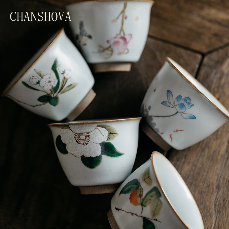 

CHANSHOVA Traditional Chinese Retro Hand-painted on-glazed Porcelain Teacup 70 To 110ml China Ceramic Tea Cups H150