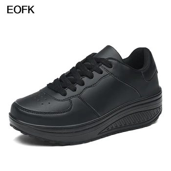 

EOFK Spring Autumn Women Flats Ladies PU Leather Lace-up Platform Shoes Thick Sole Comfort Casual Sneakers Large Size 43