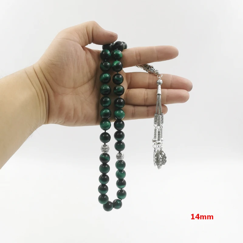 Tasbih big size Natural Green tiger eye stone Muslim Misbaha rosary bead arabic Accessories bracelet islamic Luxury Eid gift