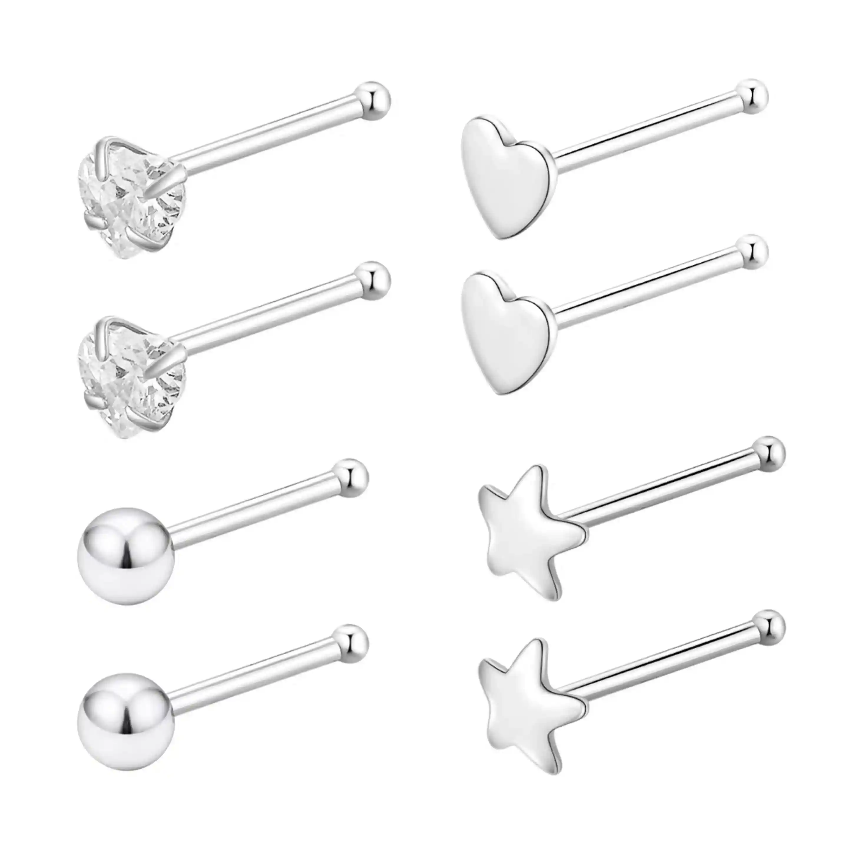 8pcs/set nose studs 925 sterling silver fake piercing CZ nostril Lip ear Earrings rings Fashion Women Sexy Body Jewelry | Украшения и