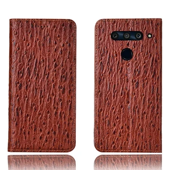 

Ostrich Pattern Genuine Leather Ultra Thin Card Slot Case For LG V50 ThinQ/LG V40 ThinQ/LG V30/LG V20 Magnetic Case Stand Cover