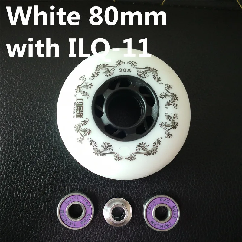 White 80mm ILQ11 90A роликовые коньки 3-го поколения роликовые коньки Patins Shoes PowerSlide SEBA IGOR KSJ HV ILQ-11 подшипник 8 шт - Цвет: White 80mm ILQ11