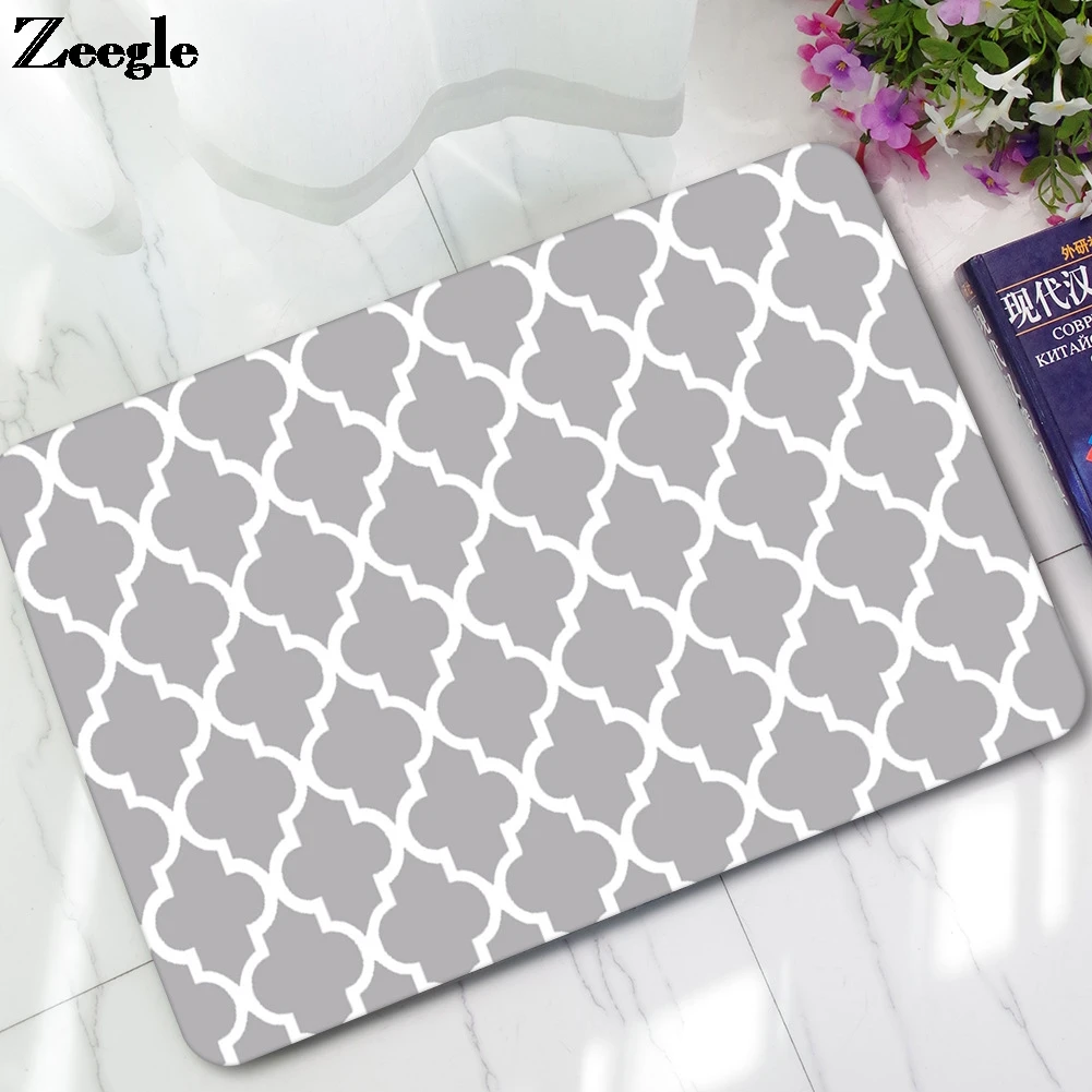 Floor Carpet Simple Living Mat Absorbent Mat for Bedroom Non-slip Door Mat Black and White Rubber Doormat