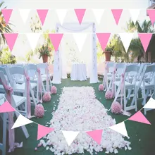 

8M Pink White Party Bunting Fabric Pennants Wedding Activities Publicity Site Layout Decoration Banners Baby Birthday Garland