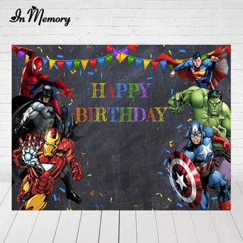 

InMemory Comics Superhero Avengers Spiderman Photography Backdrop Children Birthday Photo Backdrop Prop Studio Backdrop Poster