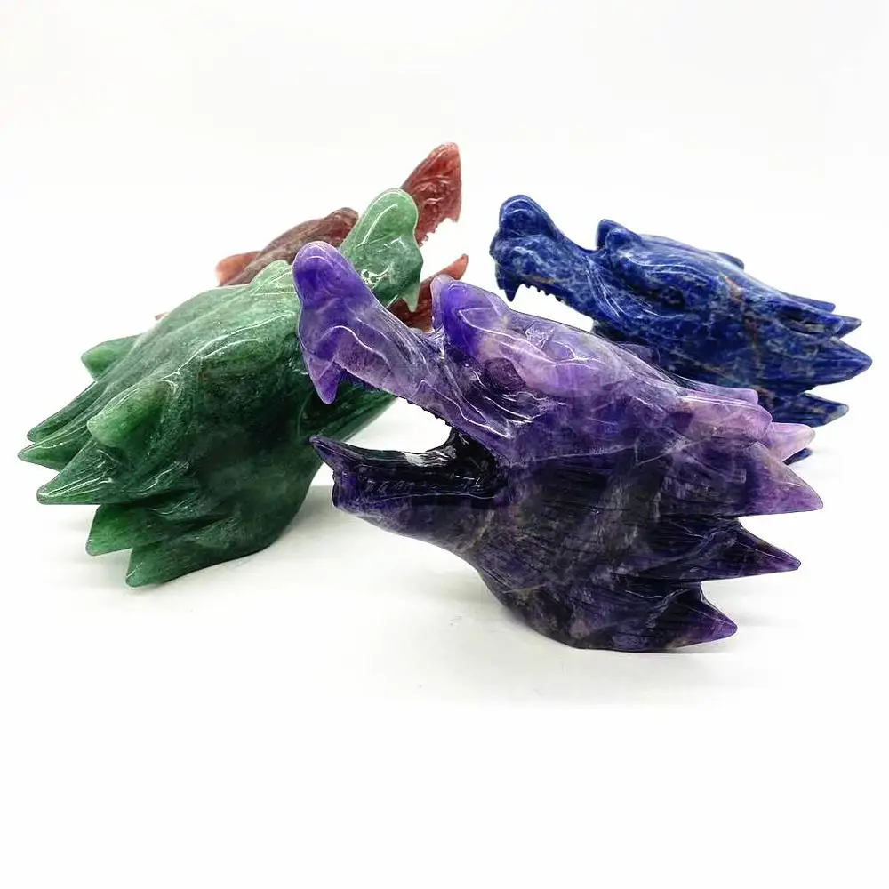 

700-900g Natural crystal carved healing crystal wolf head for decoration