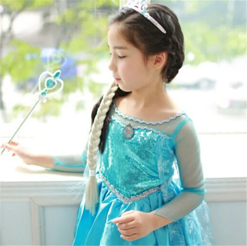 New Blue Baby Girls Kids Frozen Costume Dress Snow Princess Queen Dress Up Children's Party Gown Cosplay Tulle Dress 3-8 Years