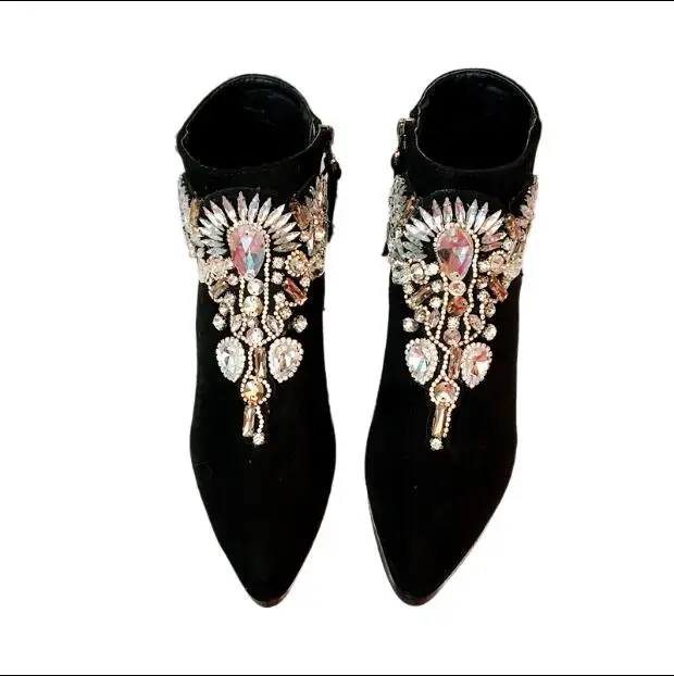 

Pointed booties female Korean version of high heels wild rough with Martin boots rhinestones with women's boots