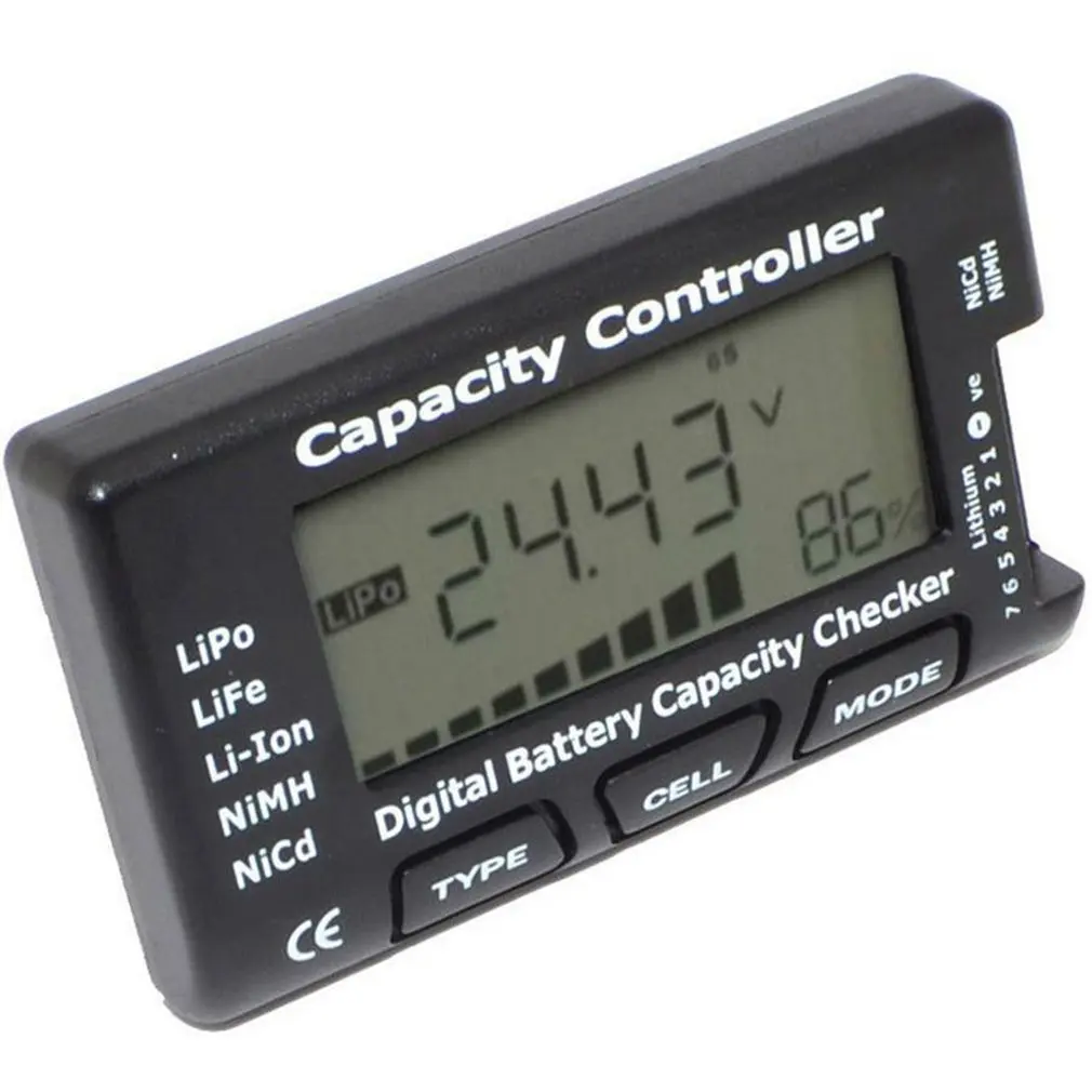 

Digital RC Battery Capacity Checker Meter LiPo LiFe Li-ion Nicd NiMH Battery Voltage Capacity Tester Checking CellMeter7