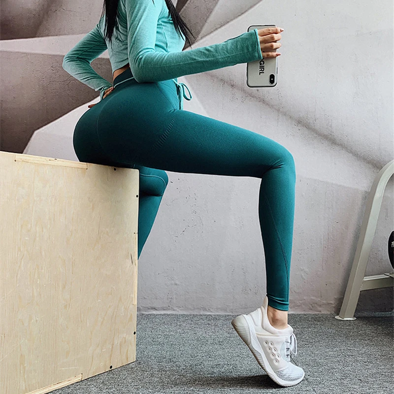 Cena 2019 rajstopy na siłownię energii bez szwu brzucha kontrola joga spodnie wysoka talia Sport Bezszwowe legginsy fioletowe spodnie do biegania damskie