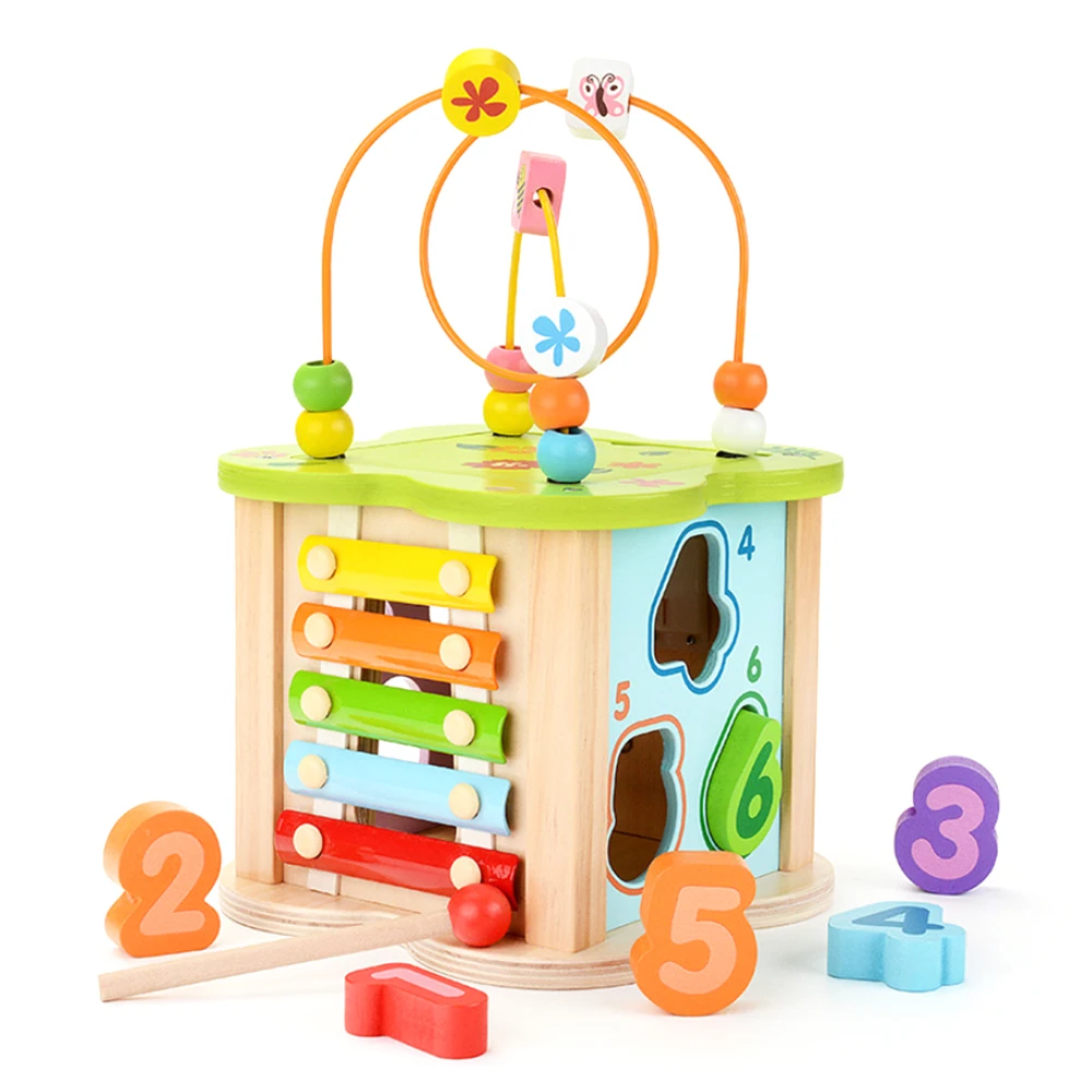 

6 in 1 Wooden Building Blocks Activity Cube Bead Maze Multi-purpose Educational Toy for Kids To Promote Brain Development