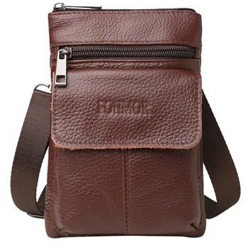 

Men Shoulder Bag First Layer Cowhide Mini Mobile Phone Bag Shoulder Bags Messenger Bag Spring And Summer Popular Wild Bag 1225