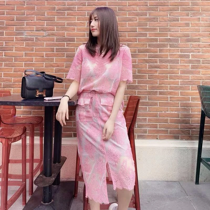 

2019 New High Quality Stand Collar Perspective Loose Tops Elastic Waist Slimming Irregular Skirt Suit Luxury Brand Suit