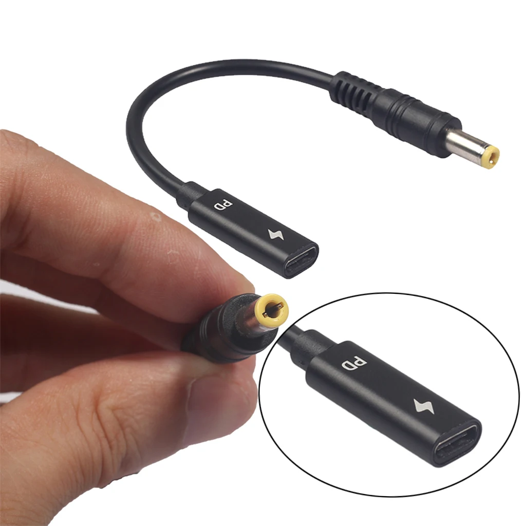 3671-29 USB 3.1 Type C USB-C To DC 20V 5.5 2.5mm \u0026 2.1mm Plug PD Charging Cable For Laptop, Black