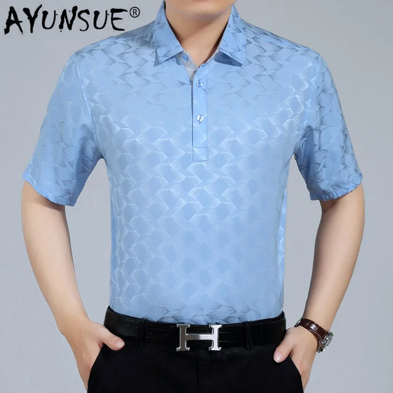 

AYUNSUE Summer T Shirt Men Clothes 100% Mulberry Silk T-shirt Casual Korean T Shirts for Men 2020 Camisetas Hombre 3426 KJ4689