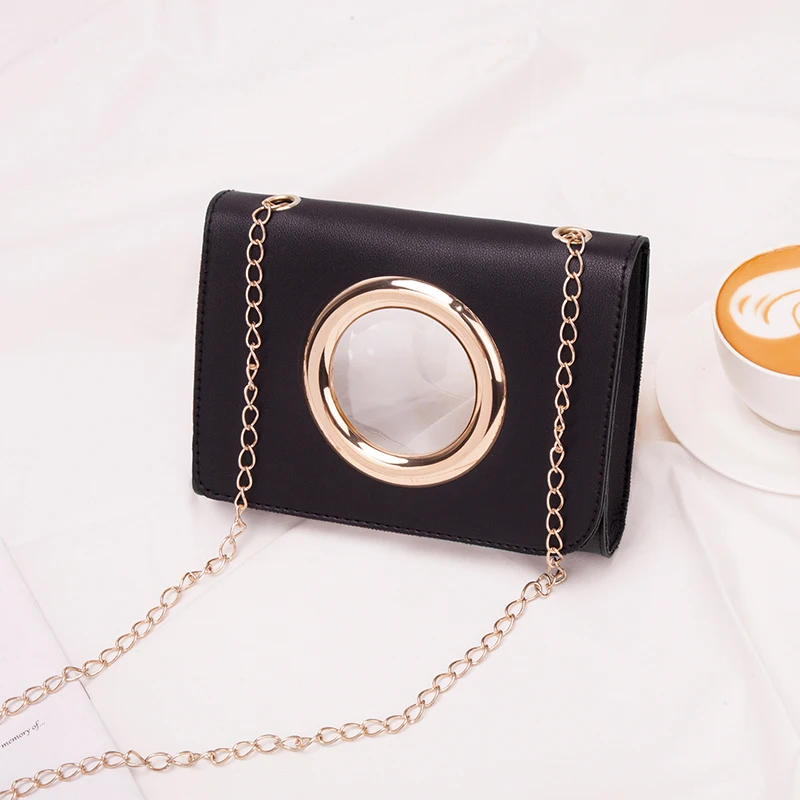 Small Transparent Chain Crossbody Bag for Women 2019 Metal Circle Single-shoulder Bucket Phone Coin PVC Flap bolsa femin | Багаж и сумки