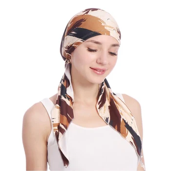 

Muslim Women Printed Hijabs Hats Turban Head Head Scarf Chemo Cancer Cap Hair Loss Hat Long Tail Bow Bonnet Wide Band Wrap Cap