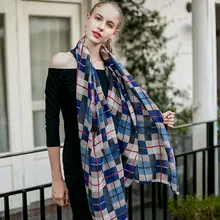 Женский клетчатый шарф осень зима новые мягкие хлопковые льняные шарфы модные широкие решетки длинные шали обертывание одеяло теплый палантин