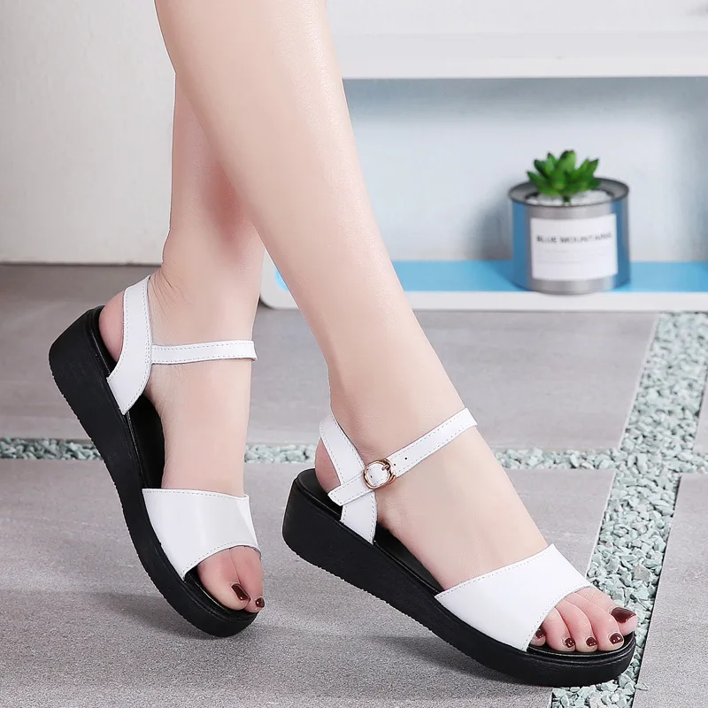 

Large Size WOMEN'S Leather Sandals Small Simple Students Korean-style Casual Shoes