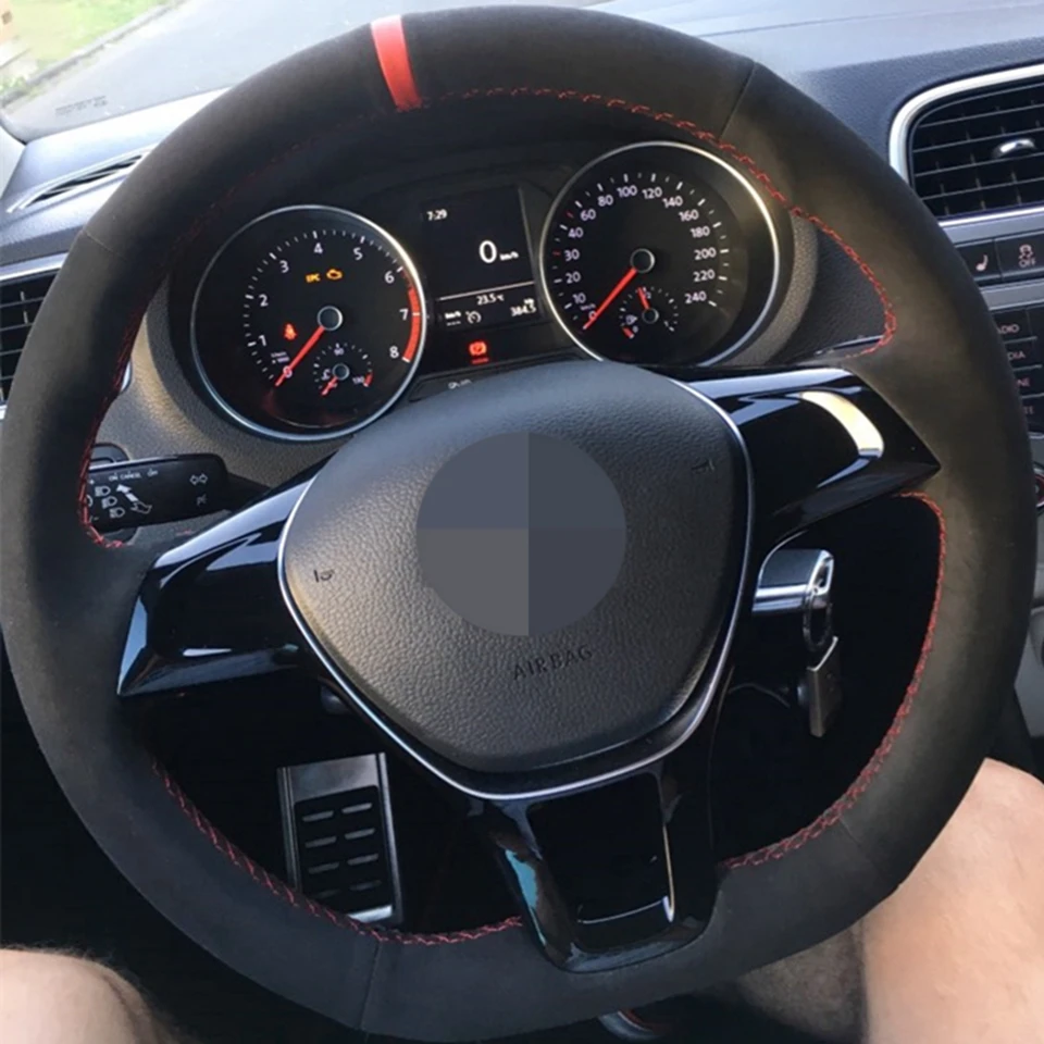 DIY черный замшевый чехол рулевого колеса автомобиля для Volkswagen VW Golf 7 Mk7 Sharan Polo Jetta Passat B8 Tiguan