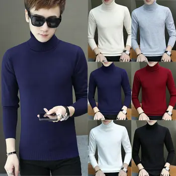 

Men`s Thermal Turtleneck Long Sleeve Sweaters Autumn Winter Casual Solid Color Stretch Pullover Bottoming Top
