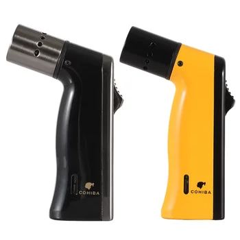 

COHIBA Men Gun Lighter Cigar Accessories Portable Butane Gas Cigar Lighter Metal Windproof Jet Torch Lighters With Gift Box